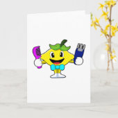 Carte Citron comme coiffeur avec peigne et razor (Fleur jaune)