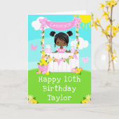 Carte Citronade rose Fille de peau foncée Joyeux anniver (Fleur jaune)