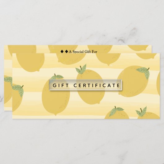 Carte Citrons jaunes Certificat cadeau d'été Fruit brill (Devant / Derrière)
