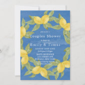Carte Citrons jaunes et aquarelle bleu Couples Douche (Devant)