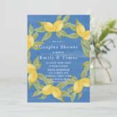 Carte Citrons jaunes et aquarelle bleu Couples Douche (Debout devant)