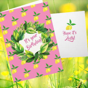 Carte Citrons jaunes personnalisés rose vif 