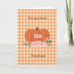 Carte Citrouille à carreaux orange Anniversaire d'automn