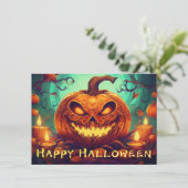 Carte Citrouille à visage effrayant parmi les bougies, H (Debout devant)