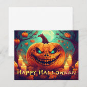 Carte Citrouille à visage effrayant parmi les bougies, H (Devant / Derrière)