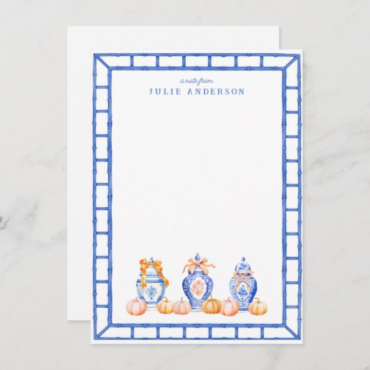 Carte Citrouille Automne Chinoiserie Ginger Jar No (Devant / Derrière)