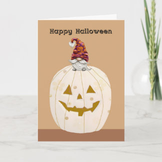 Carte Citrouille beige d'Halloween avec Gnome