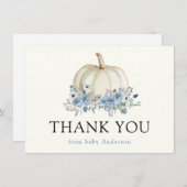 Carte Citrouille blanc et Merci Floral bleu (Devant / Derrière)