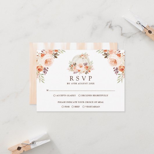 Carte Citrouille blanc rustique automne fleurs mariage R (Devant/Arrière en situation)