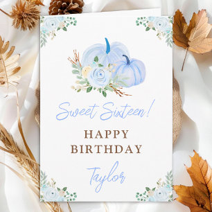 Carte Citrouille bleu Sweet sixteen Floral Anniversaire