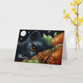 CARTE CITROUILLE CHAT CUISINE NOIRE BOUTEILLE HALLOWEEN (Fleur jaune)
