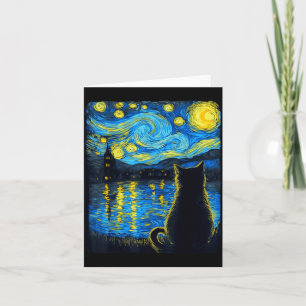 Carte Citrouille Chat Noir Halloween Van Gogh Nuit Étoil