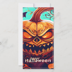 Carte Citrouille chauve-souris Jack-o-Lantern féroce Art