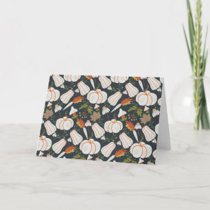 Carte Citrouille continu motif floral noir et blanc