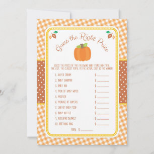 Carte Citrouille d'automne Baby shower Devinez le prix G