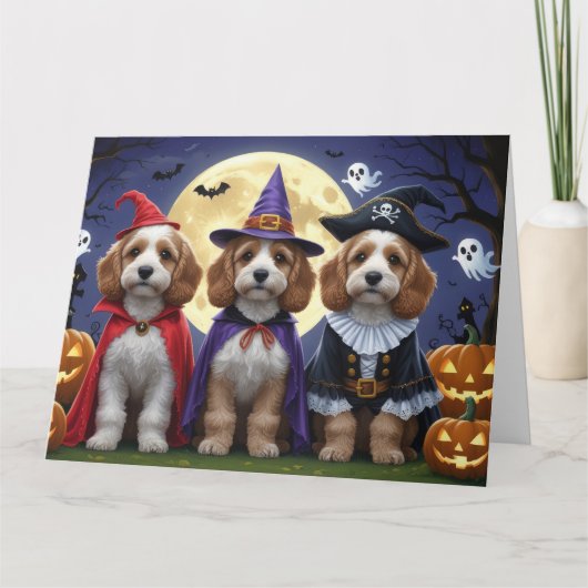 Carte Citrouille de chien Cockapoo Halloween drôle (Devant)