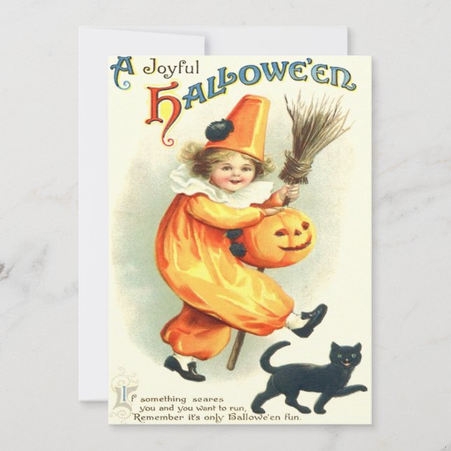 Carte Citrouille de clown mignon chat noir (Devant)