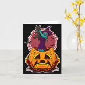 Carte Citrouille de sorcière chat noir et sorcier effray (Fleur jaune)