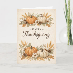 Carte Citrouille de Thanksgiving rustique neutre doux