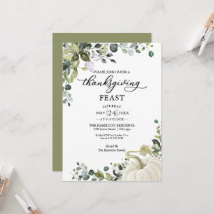Carte Citrouille de verdure Thanksgiving Feast Invitatio