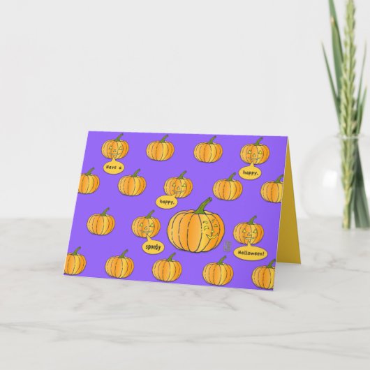Carte Citrouille de Whimsical sur l'Halloween violette (Devant)