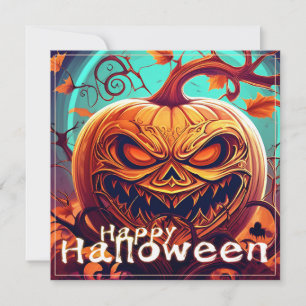 Carte Citrouille d'Halloween à branche torsadée ornée