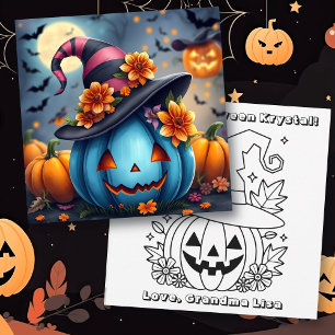 Carte Citrouille d'Halloween bleue & Colorie-moi