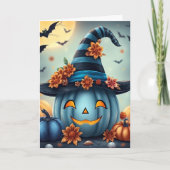 Carte Citrouille d'Halloween bleue Jack-o-lantern (Devant)