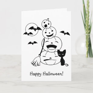 Carte Citrouille d'Halloween et chat noir Doodle Color M