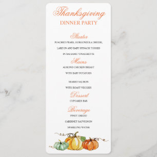 Carte citrouille du menu du dîner Thanksgiving