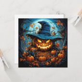 Carte Citrouille éffrayant Bonne Halloween Art (Devant/Arrière en situation)