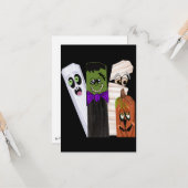 Carte Citrouille fantôme de Frankenstein drôle Homme inv (Devant/Arrière en situation)