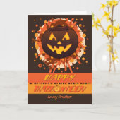 Carte Citrouille grunge de Halloween, pour le frère - (Fleur jaune)