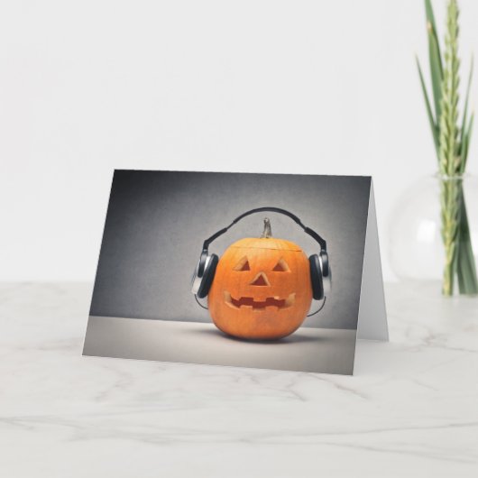 Carte Citrouille Halloween Avec Casque Pour Musique (Devant)