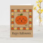 Carte Citrouille Halloween Patchwork (Fleur jaune)