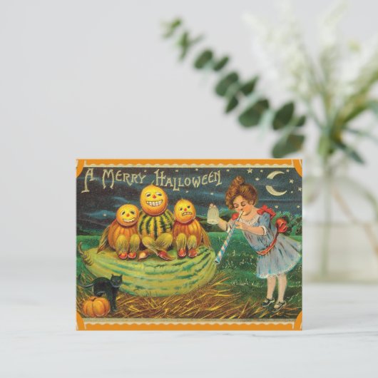 Carte Citrouille Halloween vintage (Debout devant)