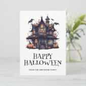 Carte Citrouille Happy Halloween Haunted House Bat (Debout devant)