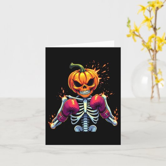 Carte Citrouille Head Skeleton Boxe Halloween Éffrayant (Fleur jaune)