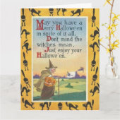 Carte Citrouille Jack O' Lantern Sorcière Chat Noir (Fleur jaune)