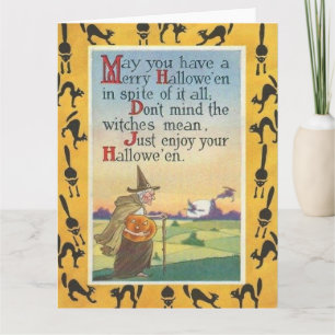 Carte Citrouille Jack O' Lantern Sorcière Chat Noir