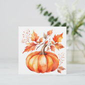 Carte Citrouille orange aquarelle et feuilles d'automne  (Debout devant)
