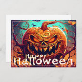 Carte Citrouille orange effrayant avec visage, Halloween (Devant / Derrière)