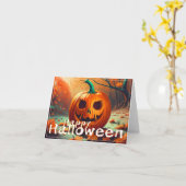 Carte Citrouille orange effrayant avec visage, Halloween (Fleur jaune)