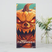 Carte Citrouille orange effrayant avec visage, Halloween (Debout devant)