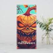 Carte Citrouille orange effrayant avec visage, Halloween (Debout devant)