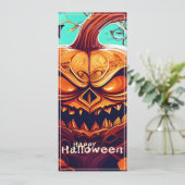 Carte Citrouille orange effrayant avec visage, Halloween (Debout devant)