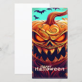 Carte Citrouille orange effrayant avec visage, Halloween (Devant / Derrière)