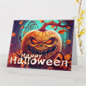 Carte Citrouille orange effrayant avec visage, Halloween (Fleur jaune)