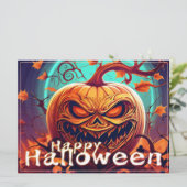 Carte Citrouille orange effrayant avec visage, Halloween (Debout devant)