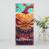 Carte Citrouille orange effrayant avec visage, Halloween (Debout devant)